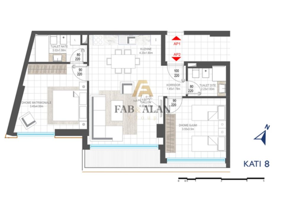 Tirane, shitet apartament 2+1+2 Kati 8, 102 m² 234.700 € (Ish Stacioni i Trenit)