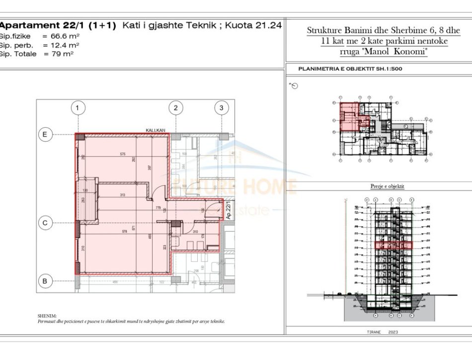Tirane, shitet apartament 1+1+Ballkon Kati 6, 79 m² 189.600 € (Pazari i Ri)
