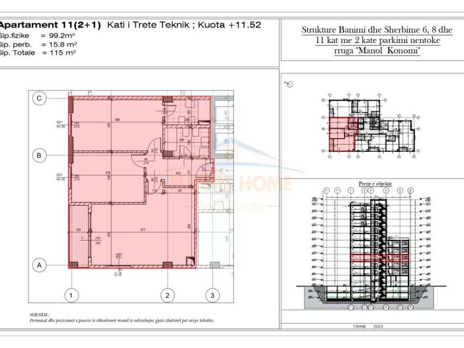 Tirane, shitet apartament 2+1+Ballkon Kati 3, 115 m² 264.500 € 