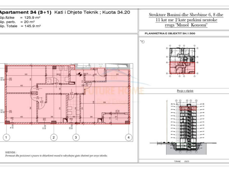 Tirane, shitet apartament 3+1+Ballkon Kati 10, 109 m² 350.160 € (Pazari i Ri)
