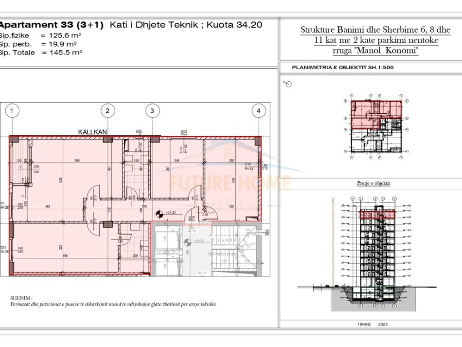Tirane, shitet apartament 3+1 Kati 10, 145 m² 349.200 € (Pazari i Ri)