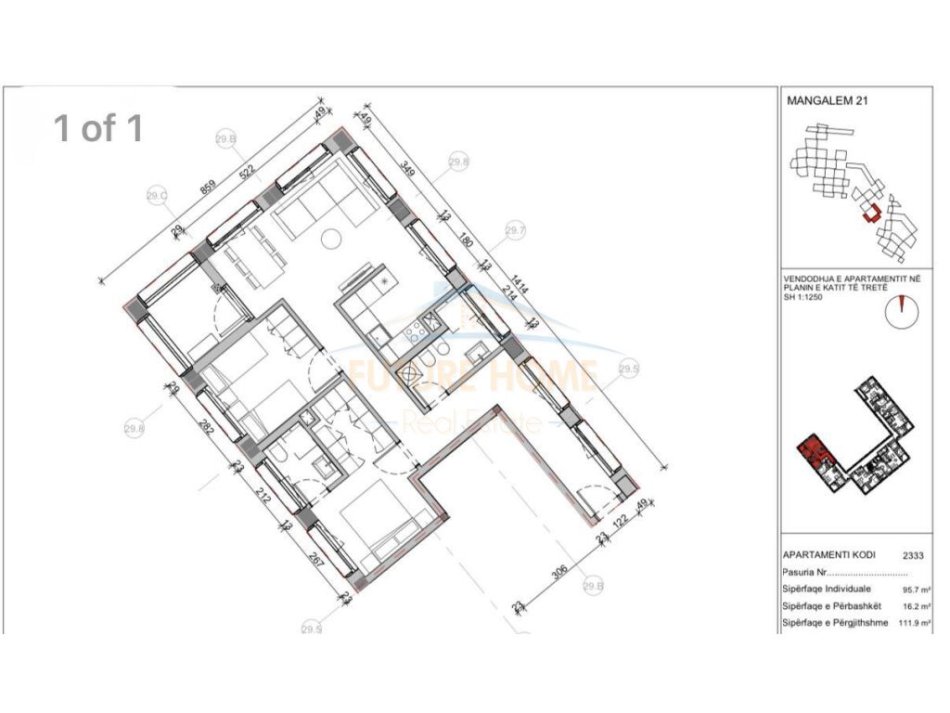 Tirane, shitet apartament 2+1+Ballkon Kati 6, 112 m² 151.065 € (Alidemi)