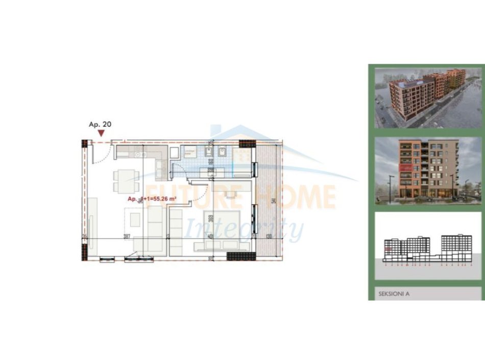 Tirane, shitet apartament 1+1+Ballkon Kati 2, 64 m² 57.500 € (Paskuqan, Kompleksi Ring Side)