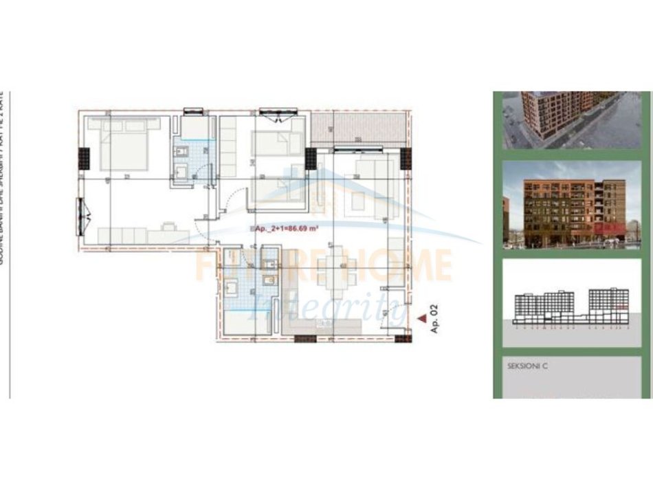 Tirane, shitet apartament 2+1+Ballkon Kati 2, 100 m² 90.000 € (Paskuqan, Kompleksin Ring Side)