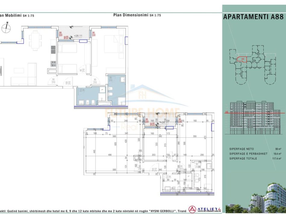 Tirane, shitet apartament 2+1+Ballkon Kati 8, 117 m² 246.540 € (Zogu i Zi)
