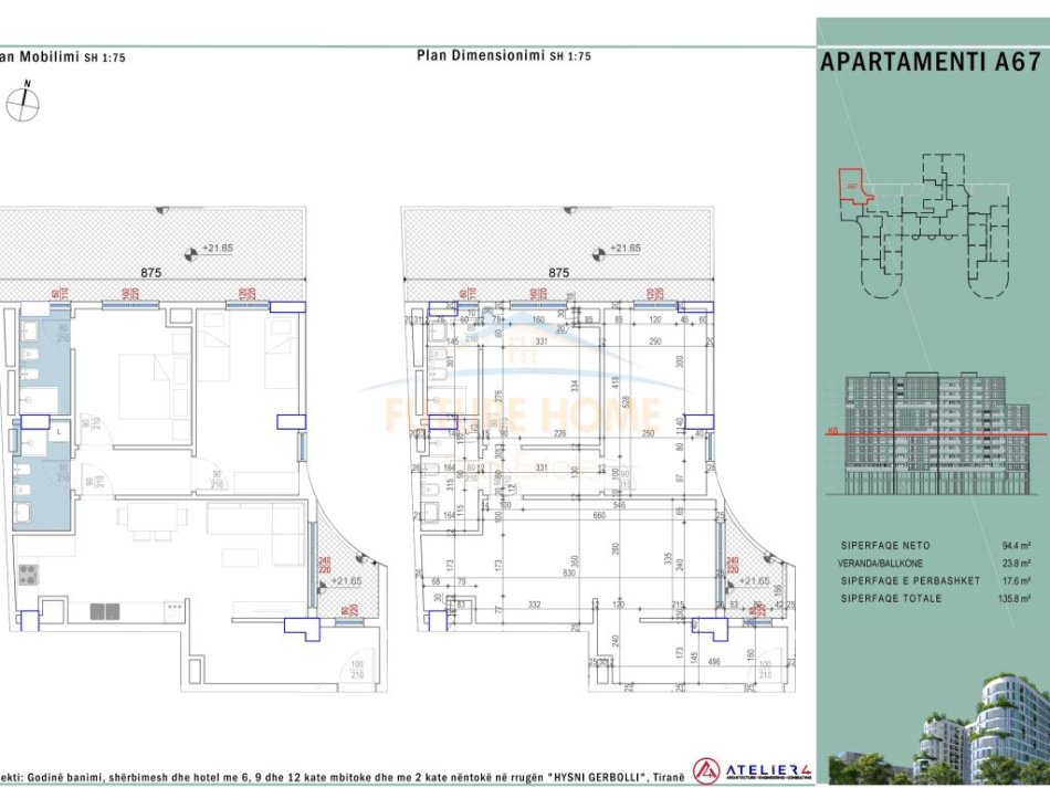 Tirane, shitet apartament 2+1+Ballkon Kati 6, 135 m² 260.190 € (Zogu i Zi)