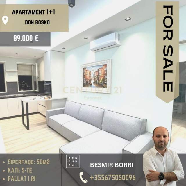 Tirane, shitet apartament 1+1+BLK Kati 5, 50 m² 89.000 Euro (Don Bosko)