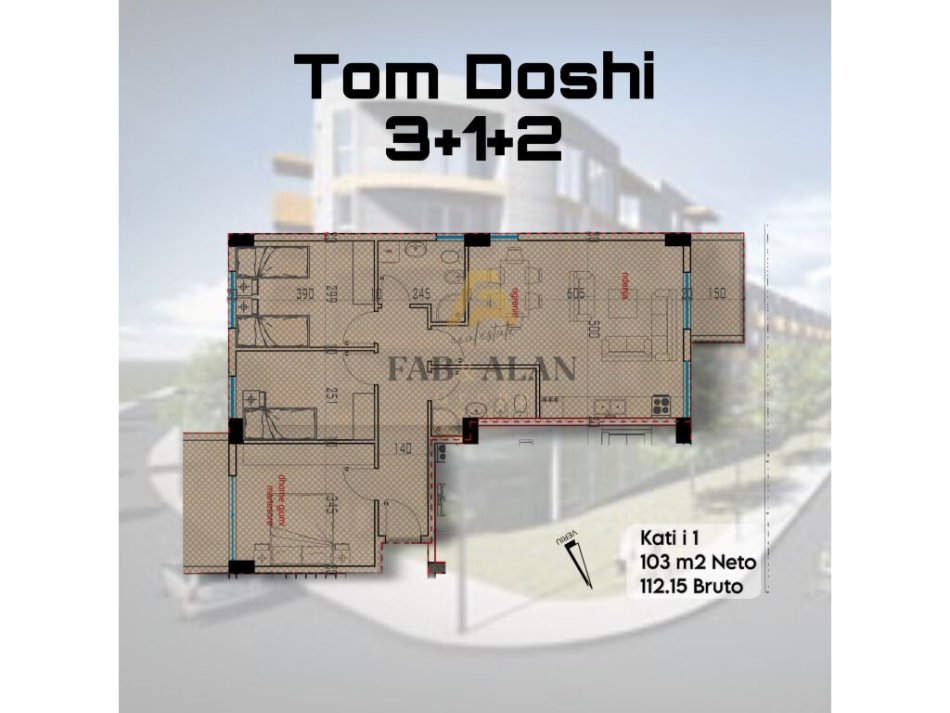 Tirane, shitet apartament 3+1+2 Kati 1, 112 m² 123.300 € (Fresk, pallatet e Tom Doshit)