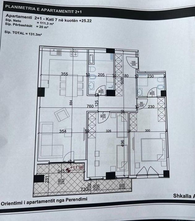 Tirane, shitet apartament 2+1 Kati 7, 131 m² 196.500 € (Laprake)