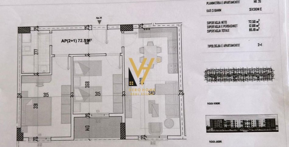 Tirane, shitet apartament 2+1+Ballkon Kati 3, 85 m² 66.000 € (KAMEZ)