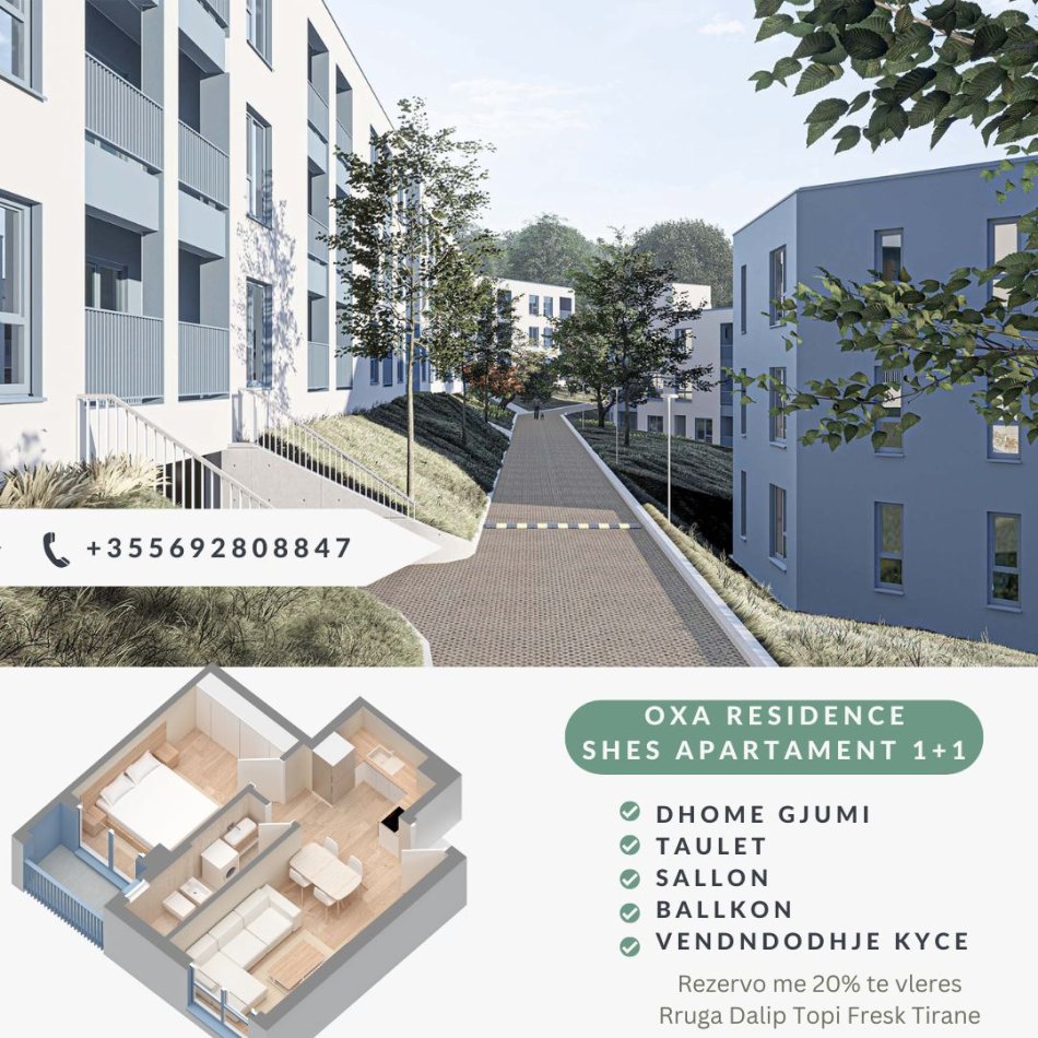 Tirane, shes apartament 1+1+Ballkon Kati 3, 59 m² 83.000 € (Rruga Dalip Topi)