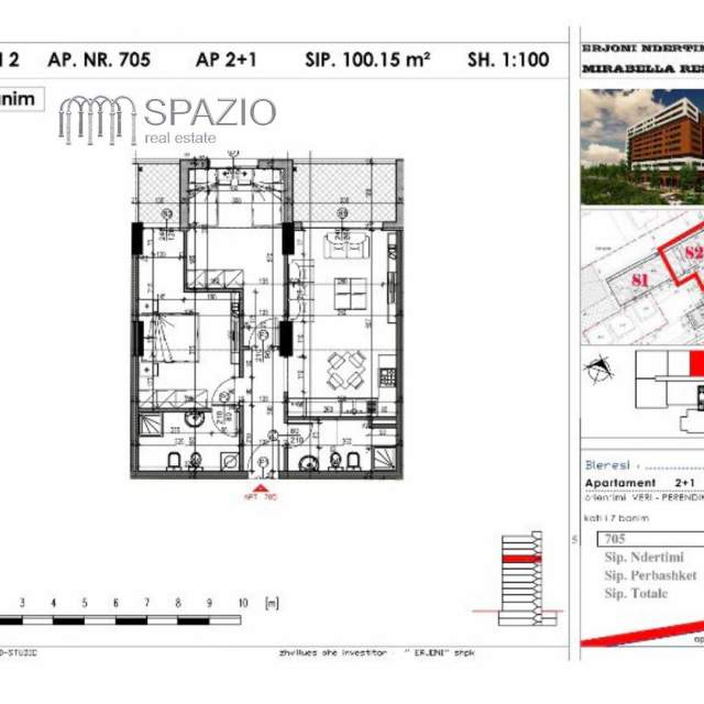 Tirane, shitet apartament 2+1+BLK Kati 2, 100 m² 900 Euro/m2 (Rruga Kujtim Laro)