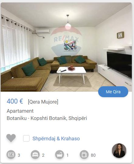 Tirane, jepet me qera apartament 1+1 Kati 3, 80 m² 400 € (KOPPSHTI BOTANIK)