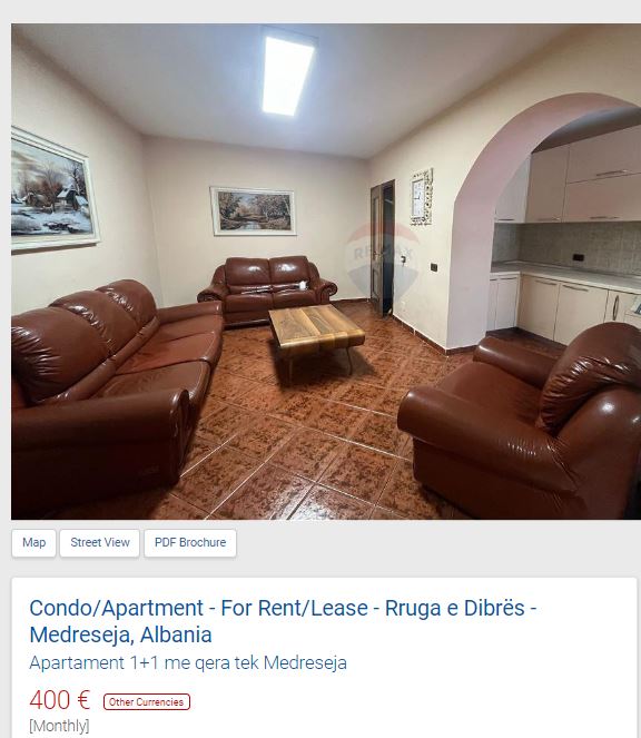 Tirane, jepet me qera apartament 1+1 Kati 0, 60 m² 400 € (medreseja)