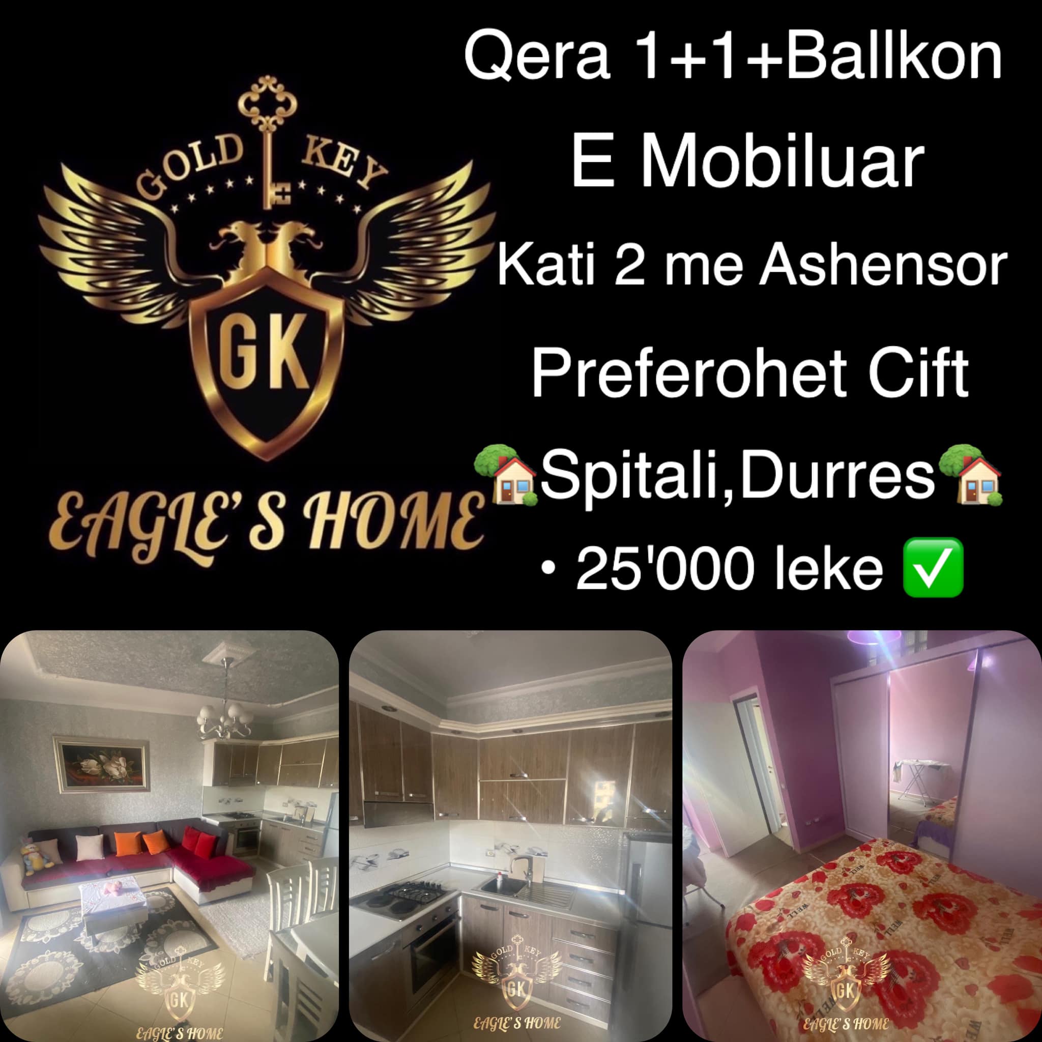 Qera Apartament 
• 1+1 + Ballkon 
• 55 Metra 
• Kati 2 Banim 
🏡Spitali, Klinika Dr.Ilir Shanit🏡
• 25'000 leke ne muaj✅