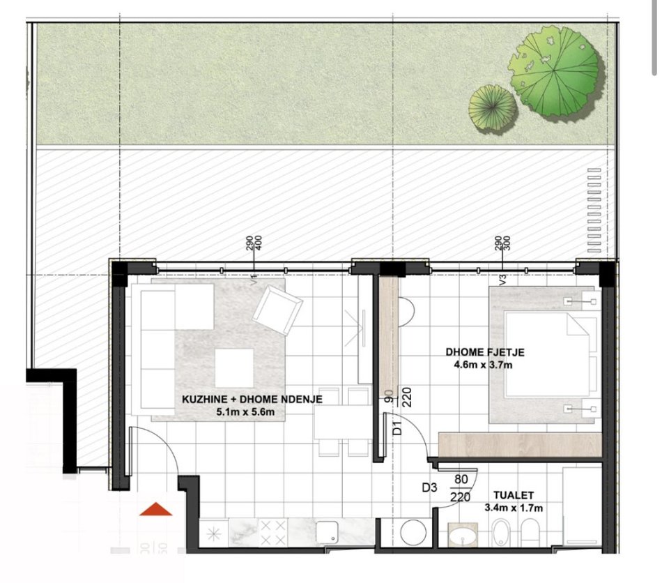 Apartament ne shitje, 1+1 me oborr, pjese e nje kompleksi rezidencial prane TEG-ut‼️