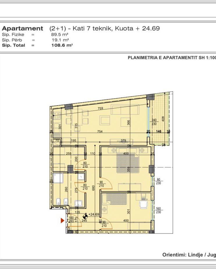 Tirane, shes apartament 2+1+Ballkon Kati 7, 108 m² 140.400 € (Rr, Teodor Keko ne fund te fushes se Aviacionit)