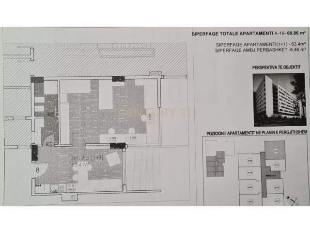 Tirane, shes apartament 1+1, Kati 2, 70 m² 69.800 Euro (CASA ITALIA)