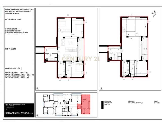 Tirane, shes apartament 3+1+BLK Kati 7, 141 m² 282.000 Euro (Myslym Shyri Tirana, Albania)