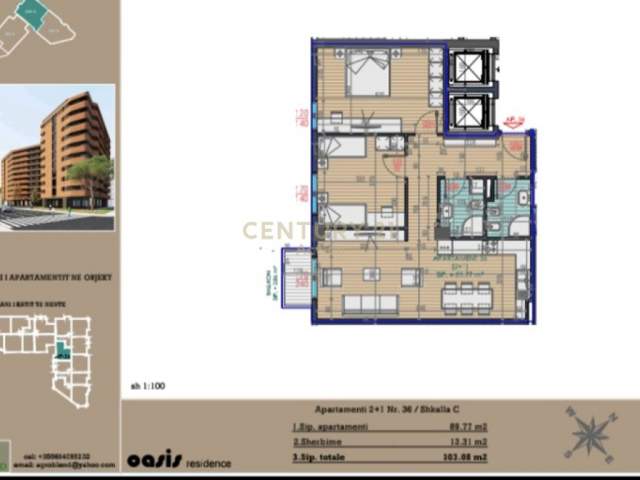 Tirane, shitet apartament 2+1 Kati 9, 103 m² 108.235 Euro (Ish Fusha e Aviacionit)