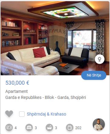 Tirane, shitet apartament 3+1 Kati 3, 202 m² 530.000 € (TEK GARDA BLLOK)