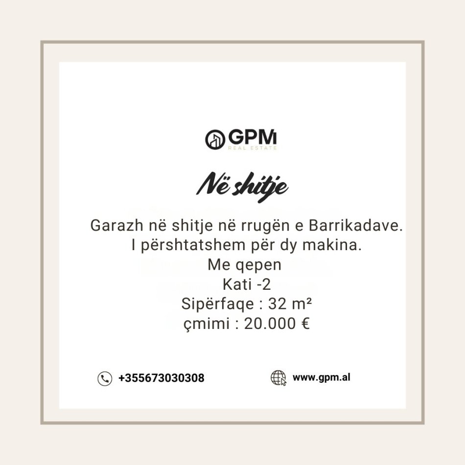 Tirane, shitet garazh Kati -2, 32 m² (Rruga e Barrikadave)