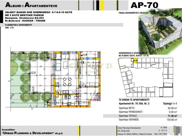 Tirane, shes apartament 1+1+A+BLK Kati 5, 175 m² 96.900 Euro