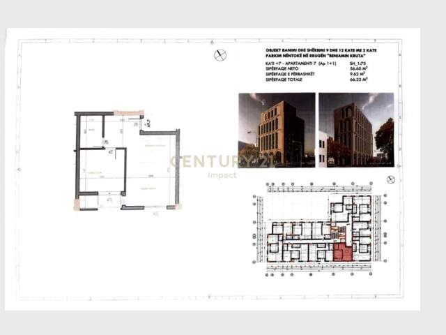 Tirane, SHESIM APARTAMENT 1+1, ISH FUSHA E AVIACIONIT, Kati 4, 66 m² Euro