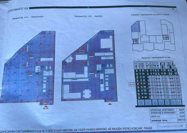 Tirane, shitet apartament 2+1+A+BLK Kati 4, 108 m² 223.910 Euro (Komuna e Parisit)