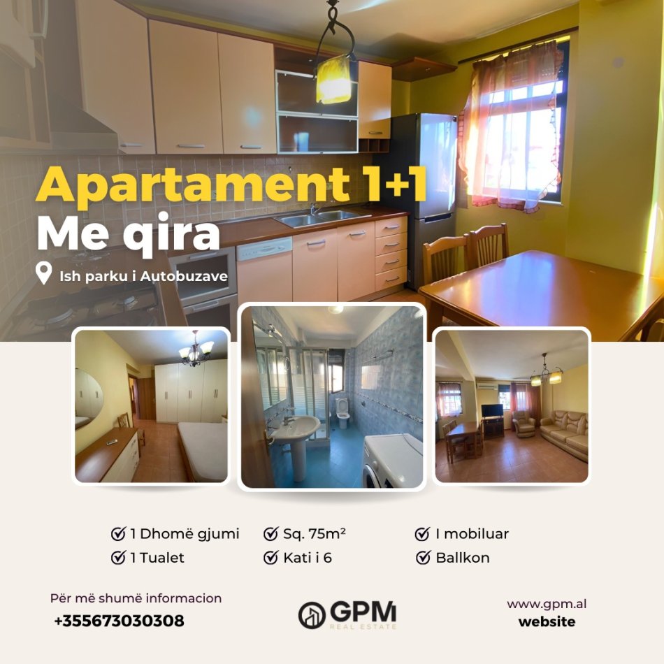 Shqiperi, jepet me qera apartament 1+1 Kati 6, 75 m² 500 € (ish parku i autobuzave)