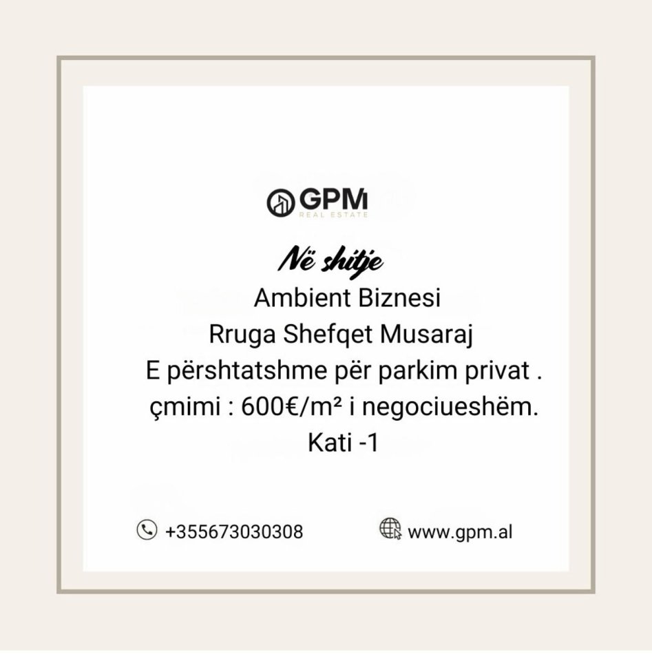 Tirane, shitet ambjent biznesi Kati -1, 262 m² (Rruga Shefqet Musaraj)