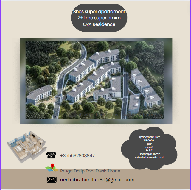 Tirane, shes apartament 2+1+Ballkon Kati 2, 81 m² 115.000 € (Rruga Dalip Topi Fresk Tirane)