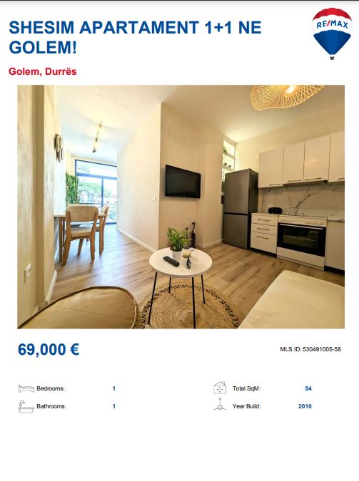 Durres, shitet apartament 1+1, Kati 4, 50 m² 69,000 € (KOMPLEKSI FAFA GOLEM)