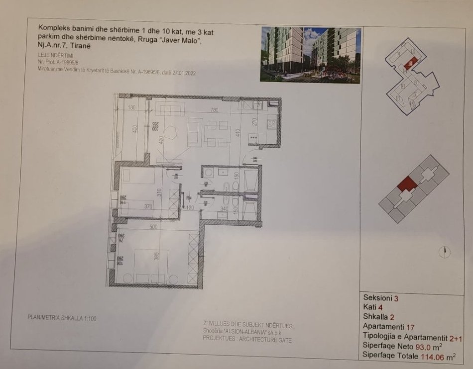 Tirane, shitet apartament 2+1+Ballkon Kati 4, 114 m² 153.900 € (Fusha aviacionit)