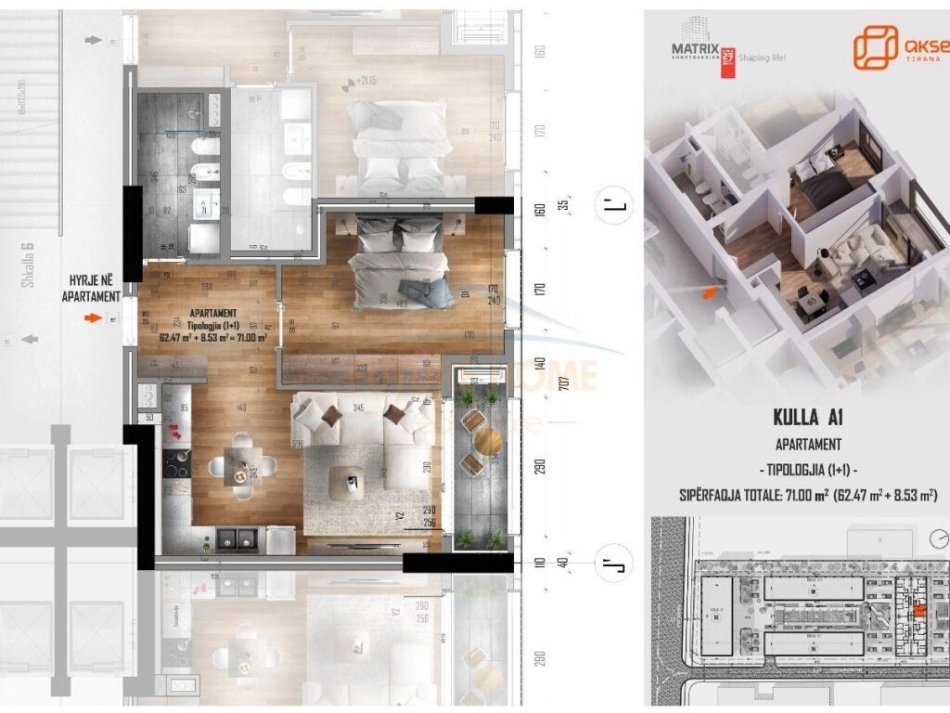 Shitet, Apartament 1+1, Akses Tirana.