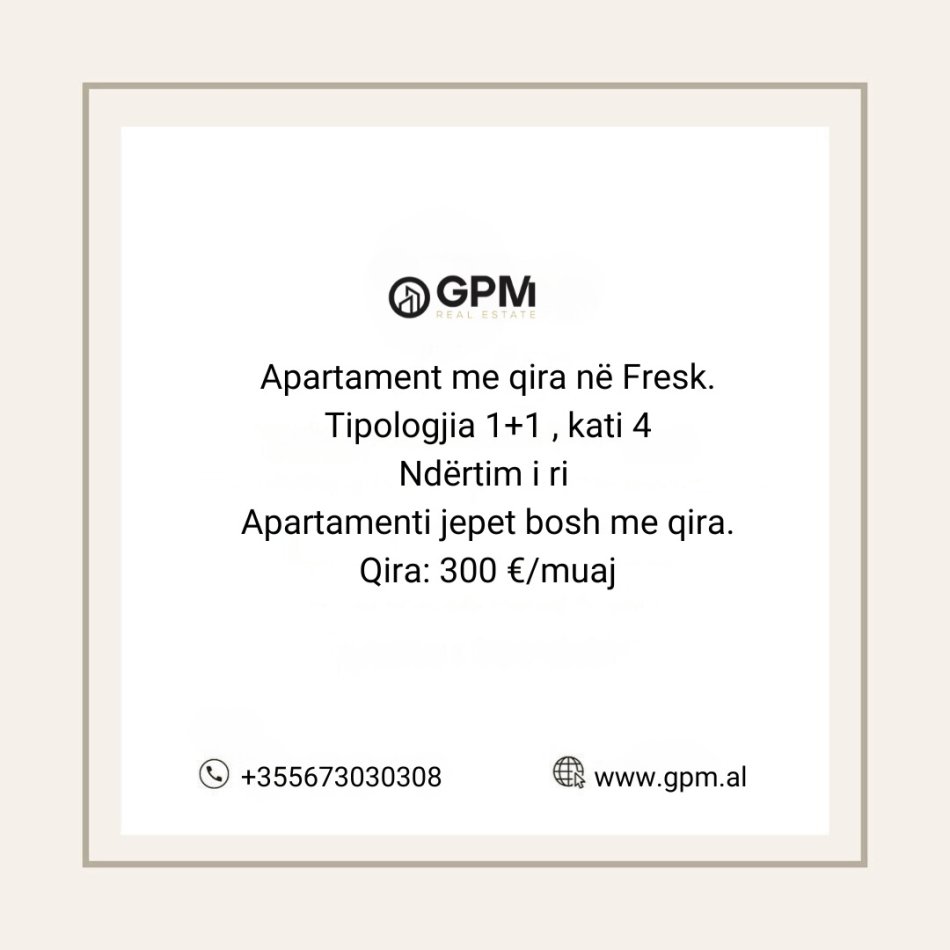 Tirane, jepet me qera apartament 1+1 Kati 4, 300 € (Fresk)