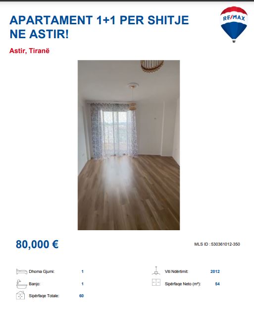 Tirane, shitet apartament 1+1 Kati 7, 60 m² 80.000 € (TE FRATARI NE ASTIR)
