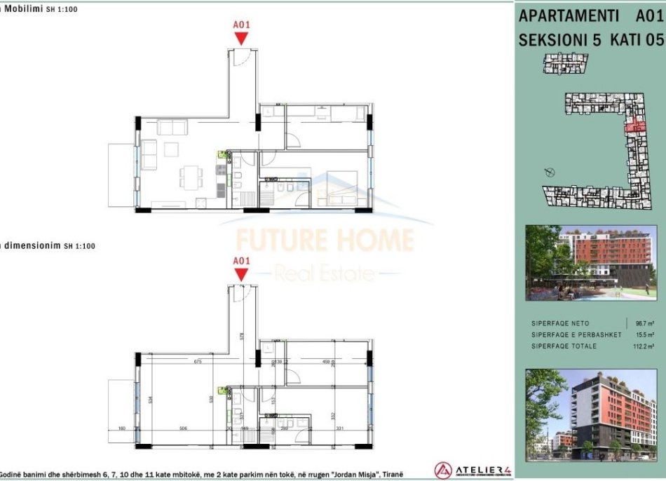 Tirane, shitet apartament 2+1+Ballkon Kati 5, 112 m² 173.910 € (Bulevardi i Ri)