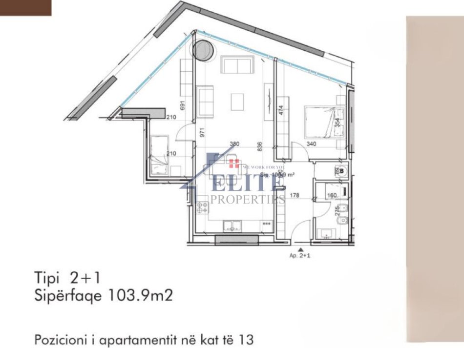 Tirane, shitet apartament 2+1+Ballkon Kati 13, 104 m² 187.020 € (Tirana Tower)