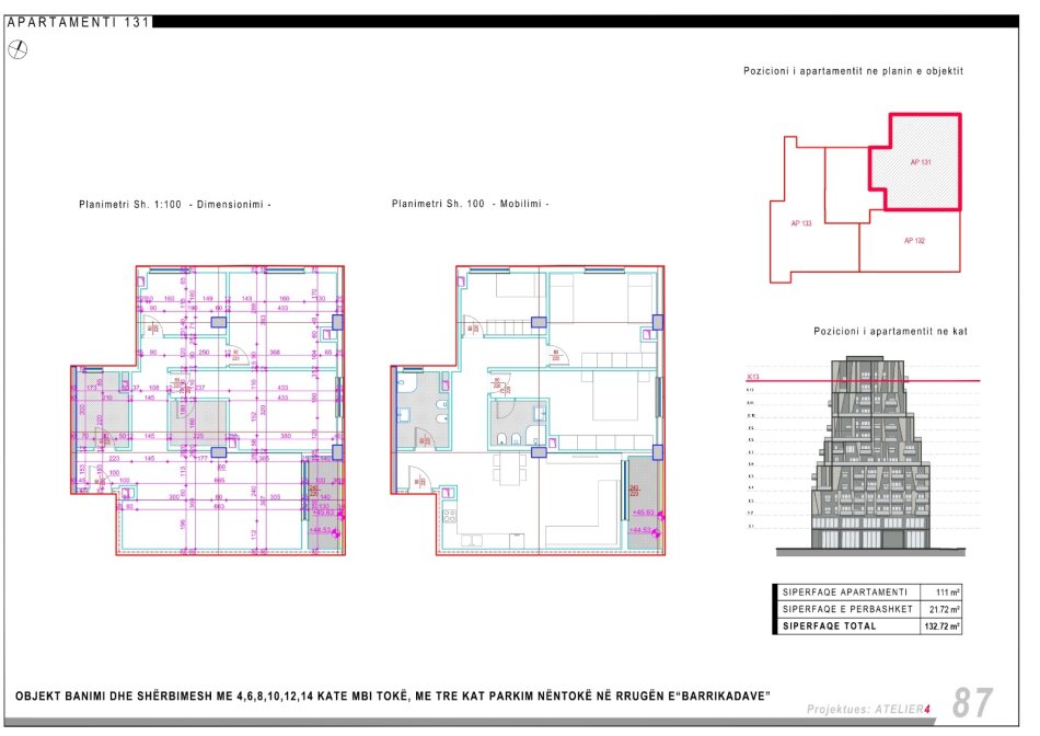 Tirane, shitet apartament+verande | Penthouse 3+1+Ballkon Kati 13, 133 m² (Barrikadave)