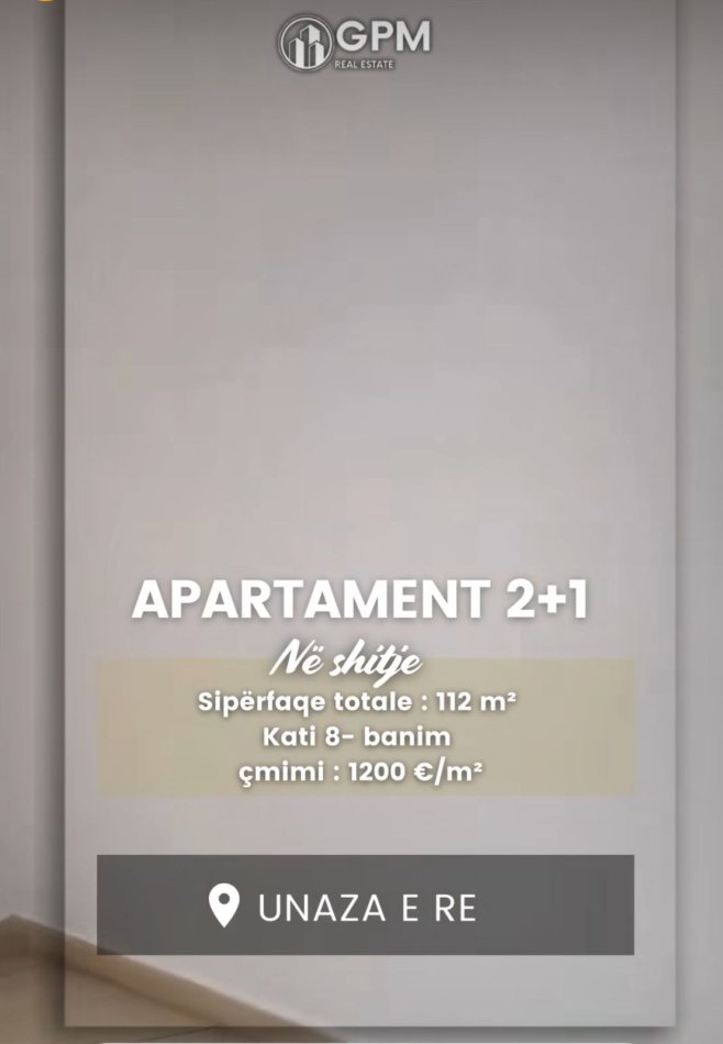 Tirane, shitet apartament 2+1 Kati 8, 112 m² (Unaza e Re)