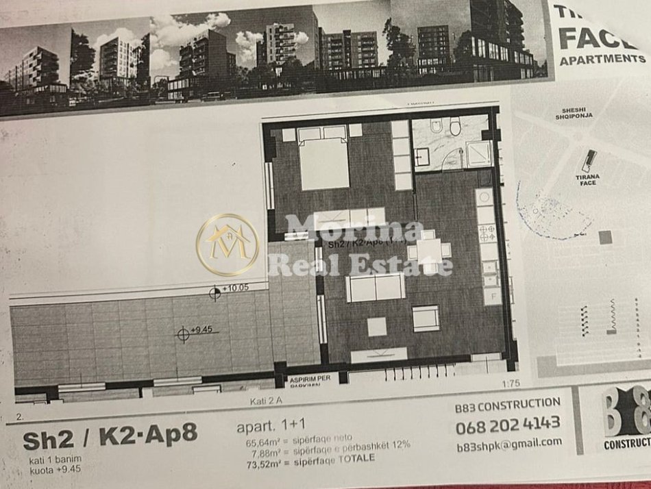 Tirane, shitet apartament 1+1 Kati 2, 73 m² 117.000 € (Laprake)