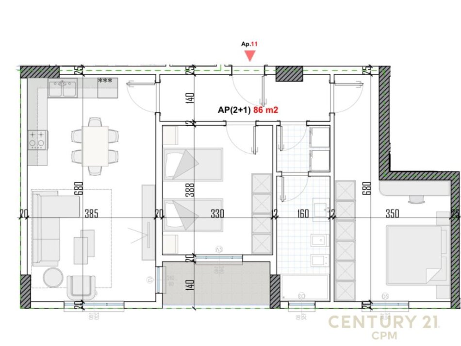 Tirane, shes apartament 2+1 Kati 3, 101 m² 79.000 € 