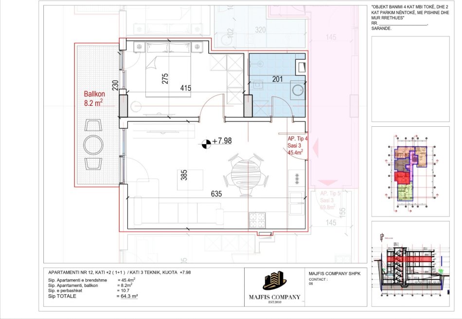 Sarande, shitet apartament 1+1 Kati 2, 64 m² 128.600 € (Sarande)