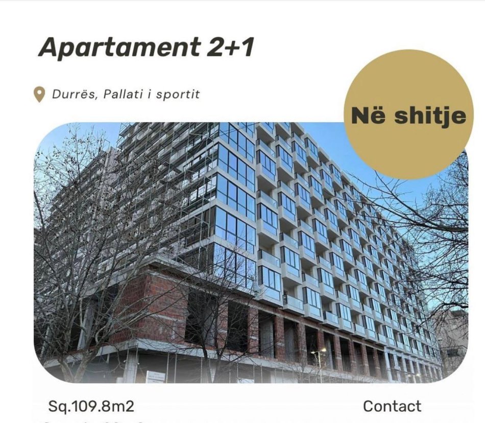Durres, shitet apartament 2+1 Kati 4, 110 m² (Pallati i Sportit)