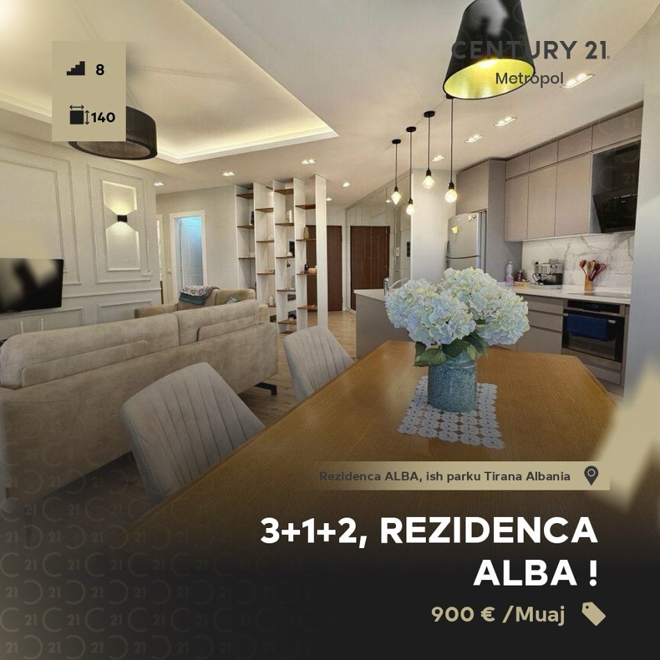 Tirane, jepet me qera apartament 3+1 Kati 3, 140 m² 900 € (Rezidenca Alba)