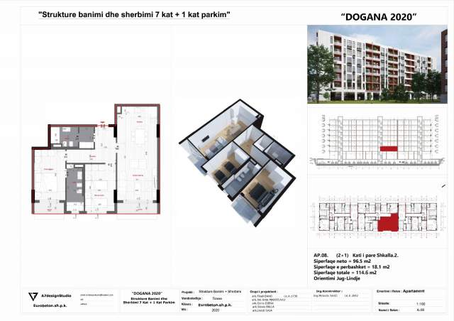 Tirane, Lista e ofertave - Objekte ne shitje 1+1+A+BLK Kati 3, 74 m² 1.100 Euro/m2