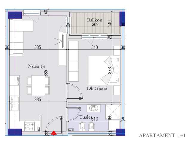 Tirane, shitet apartament 1+1 Kati 6, 59 m² 53.460 Euro (Kthesa e Kamzes)