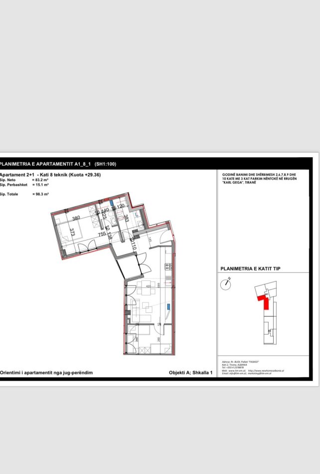 Tirane, shitet apartament 2+1 Kati 8, 98 m² 198.370 € (Karl Gega)