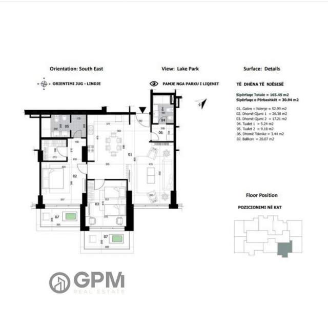Tirane, shitet apartament 2+1 Kati 19, 166 m² 4.000 Euro/m2 ne Rezidencen DowntownOne